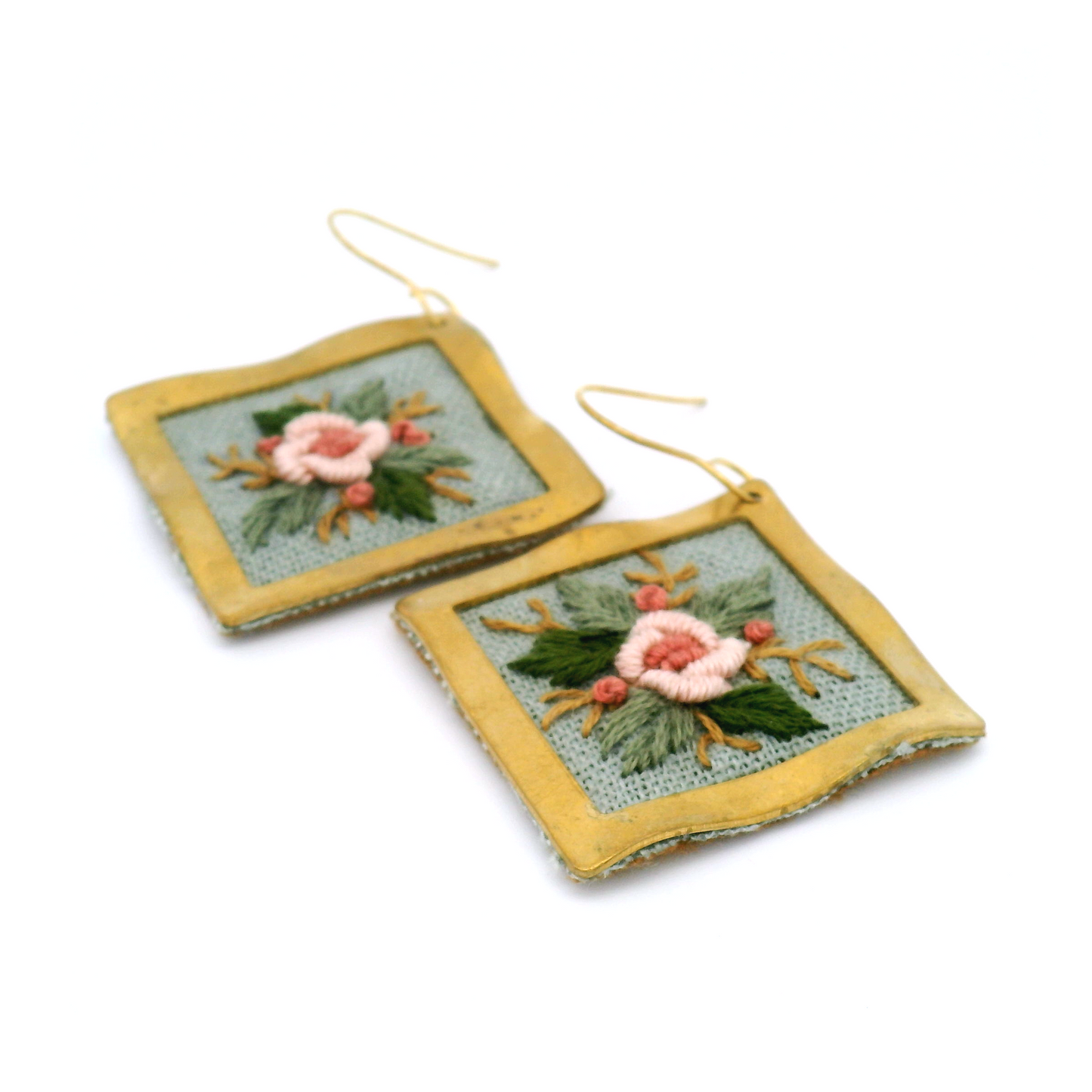 Square Pink Rose Earrings