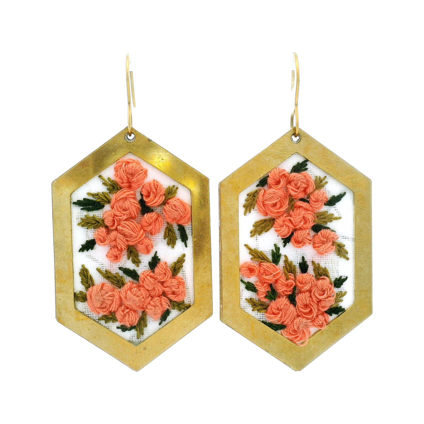 Hexagon Pink Rosette Earrings