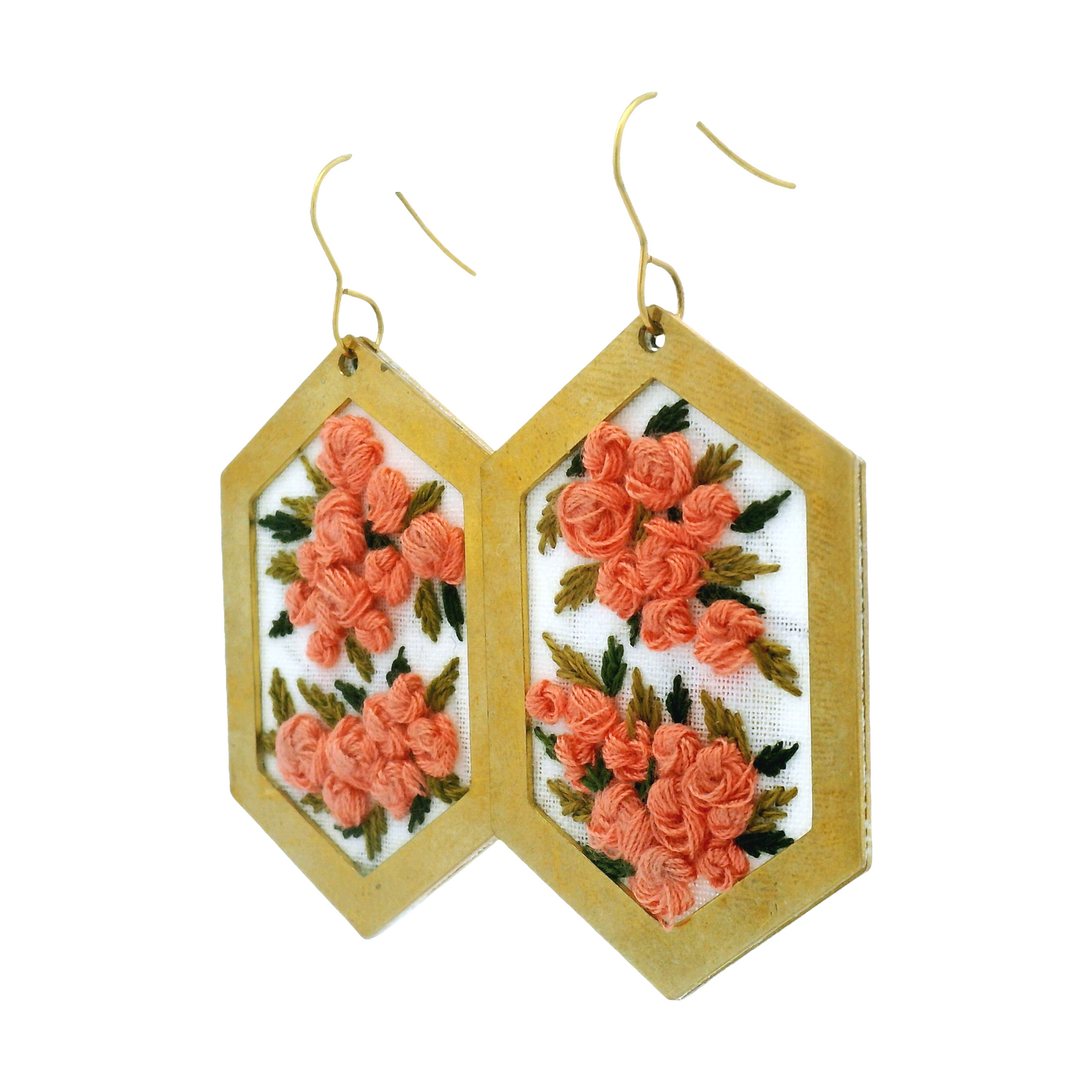 Hexagon Pink Rosette Earrings