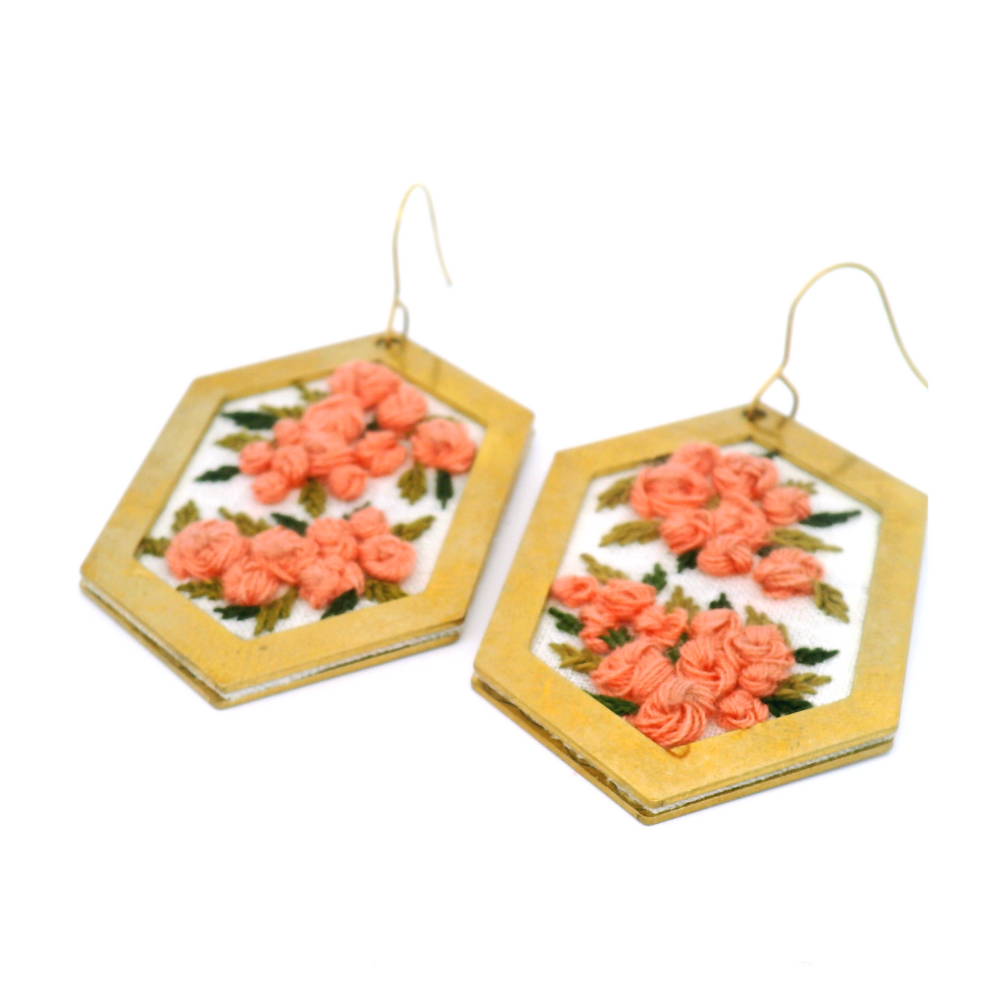 Hexagon Pink Rosette Earrings