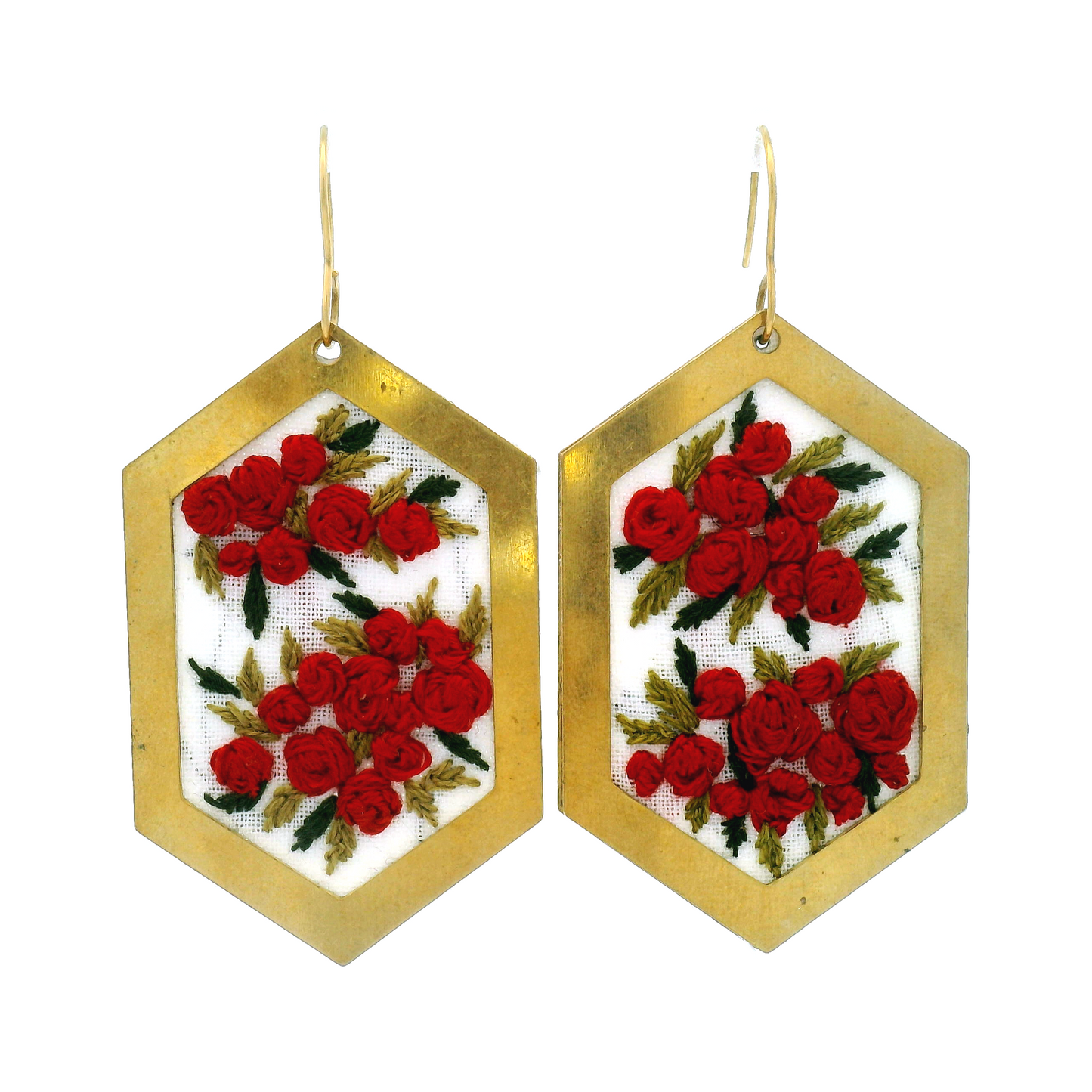 Hexagon Red Rosette Earrings