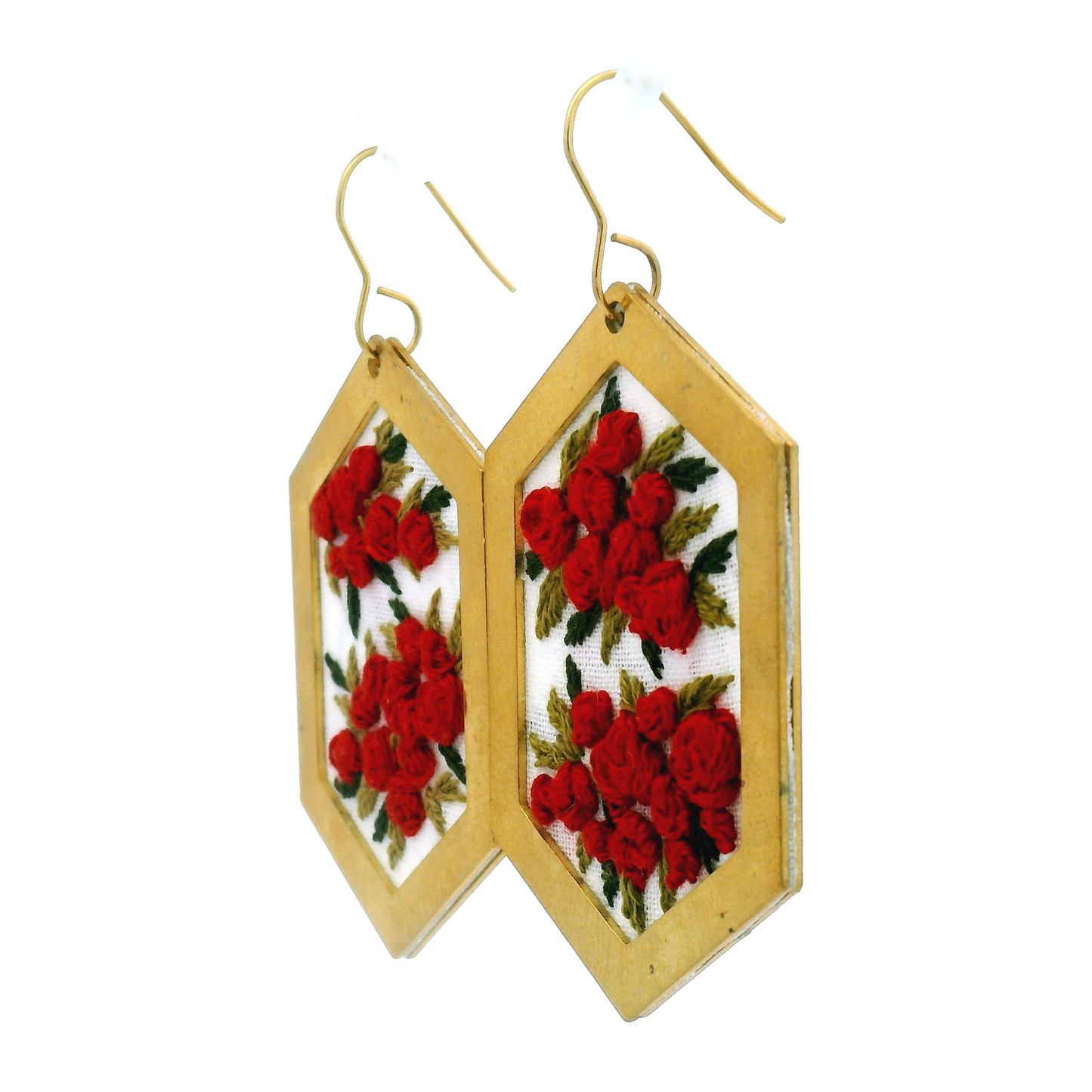 Hexagon Red Rosette Earrings