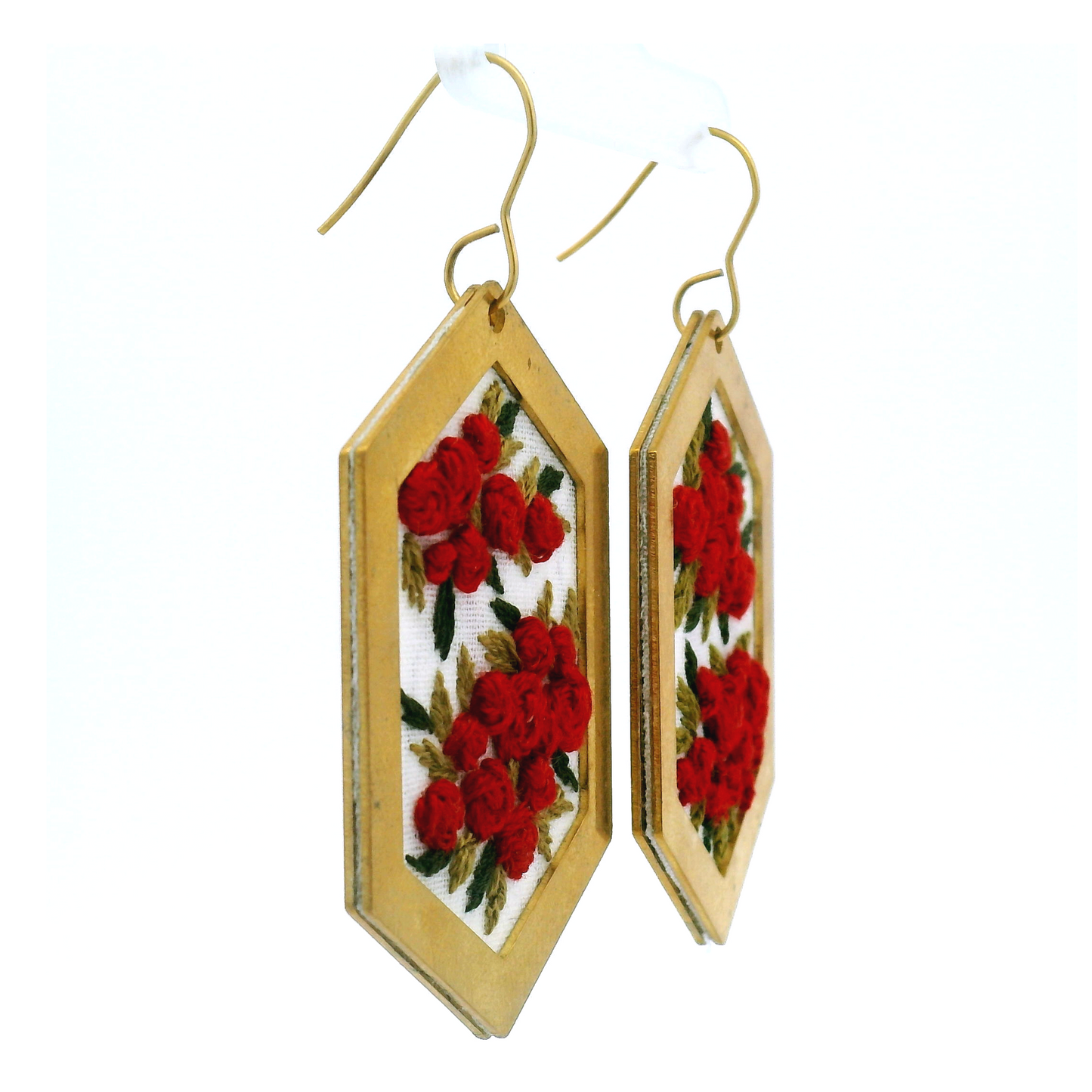 Hexagon Red Rosette Earrings