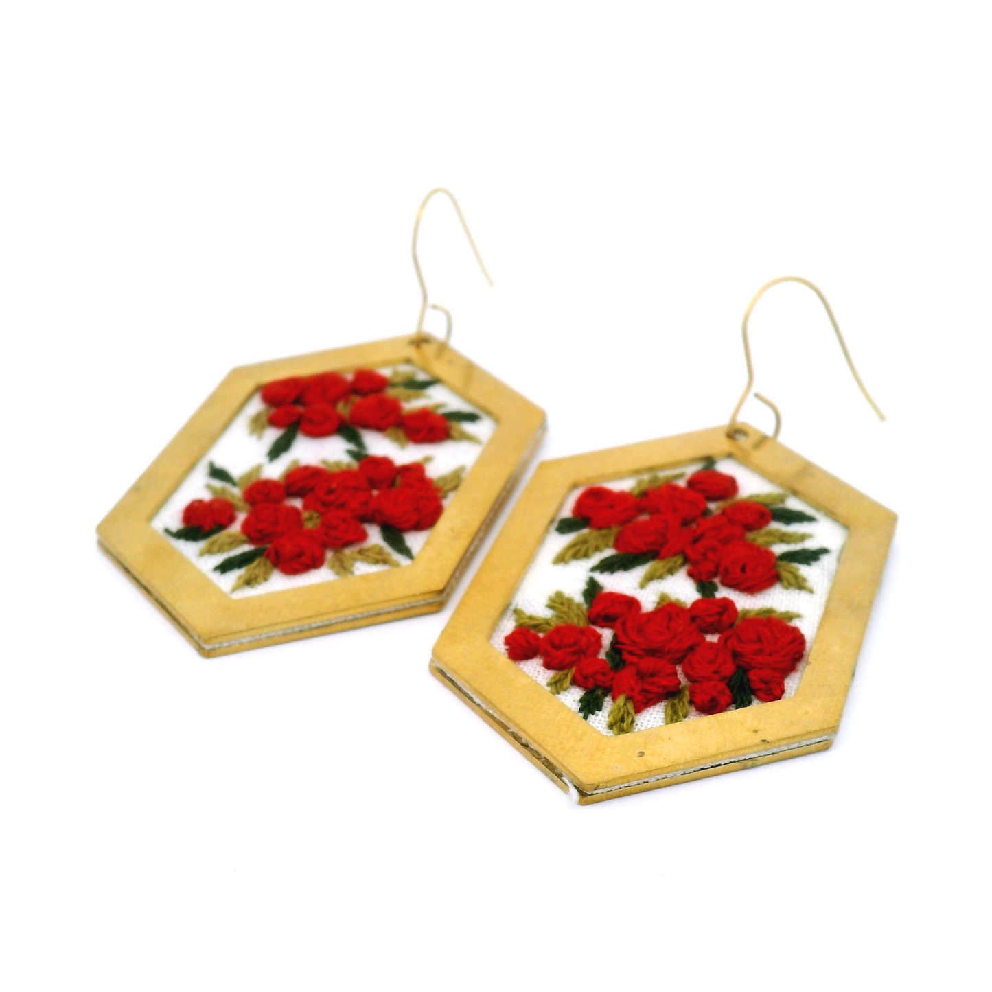 Hexagon Red Rosette Earrings