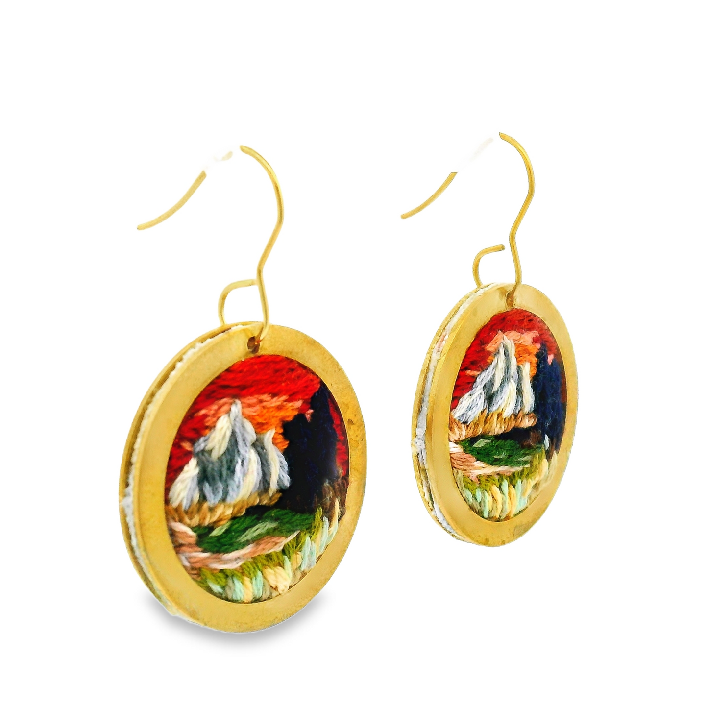 Hand Embroidered Sunset Landscape Mountain Earrings