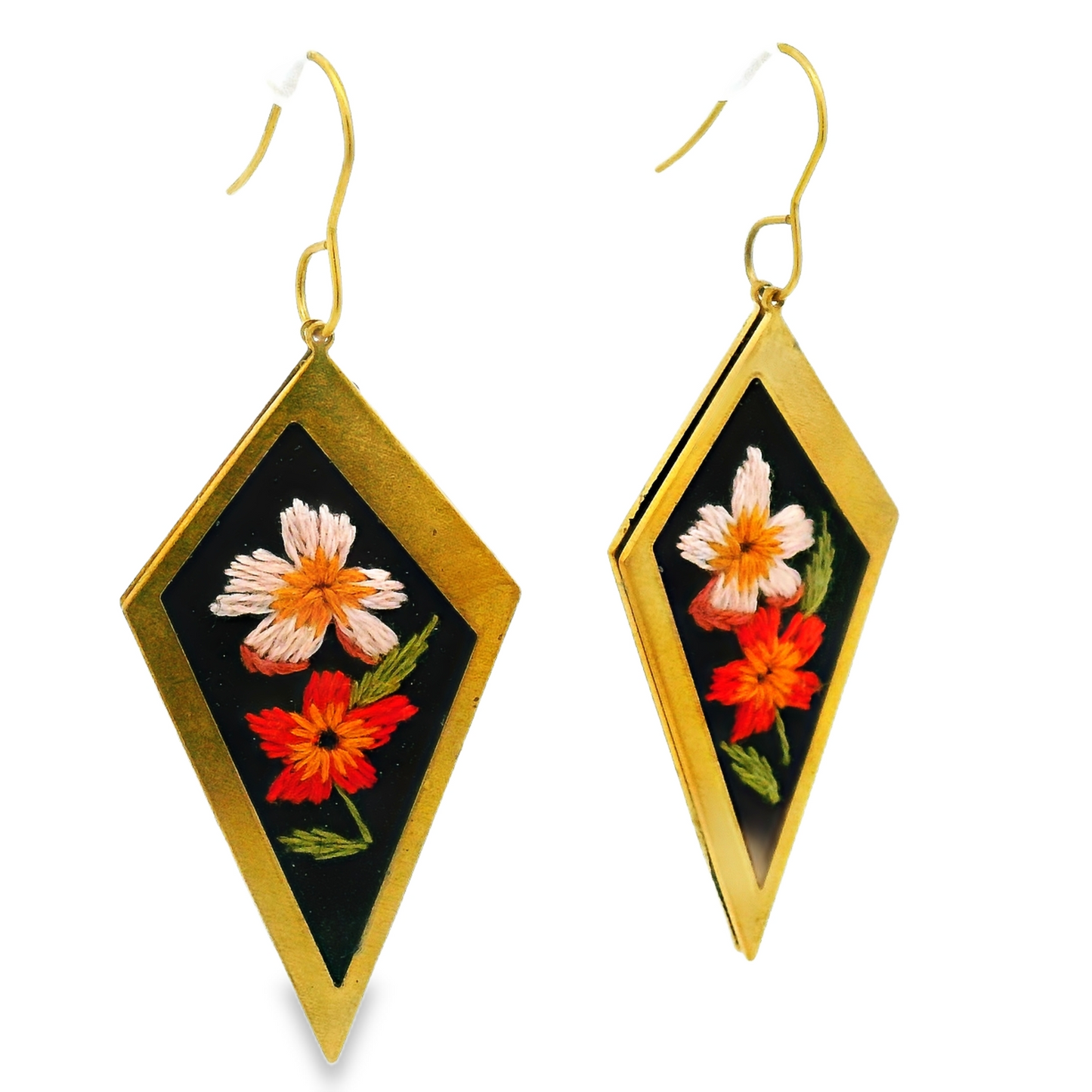 Hand Embroidered Citrus Bloom Earrings
