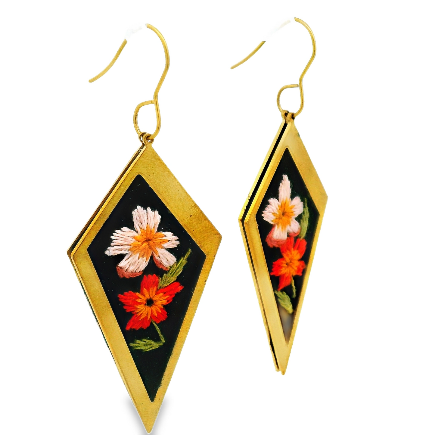 Hand Embroidered Citrus Bloom Earrings