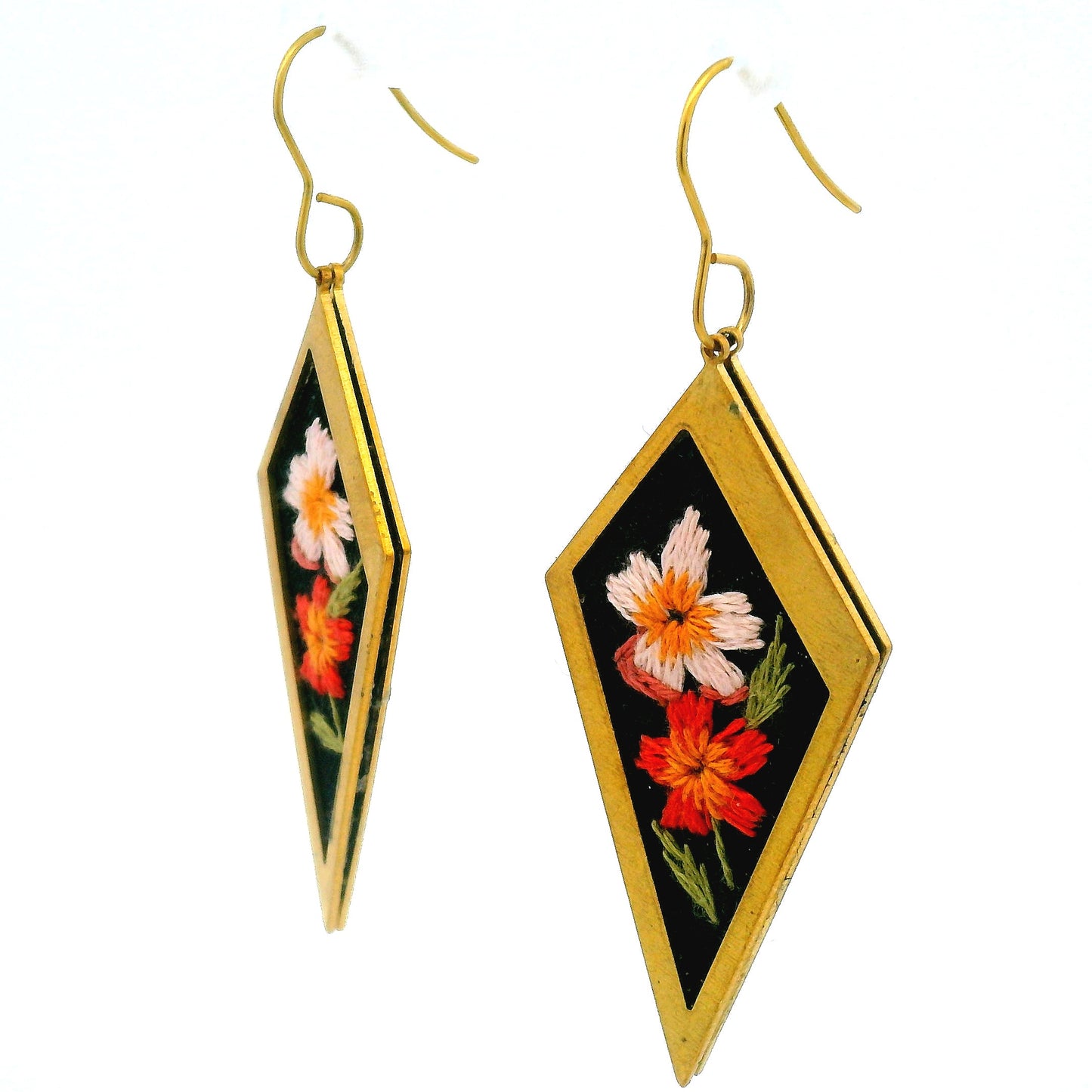 Hand Embroidered Citrus Bloom Earrings