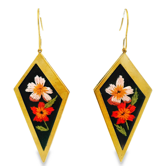 Hand Embroidered Citrus Bloom Earrings
