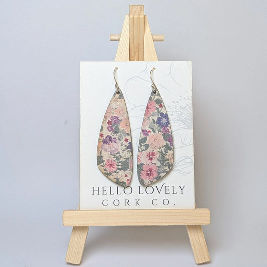 Medium Pink Pansies Cork Earrings