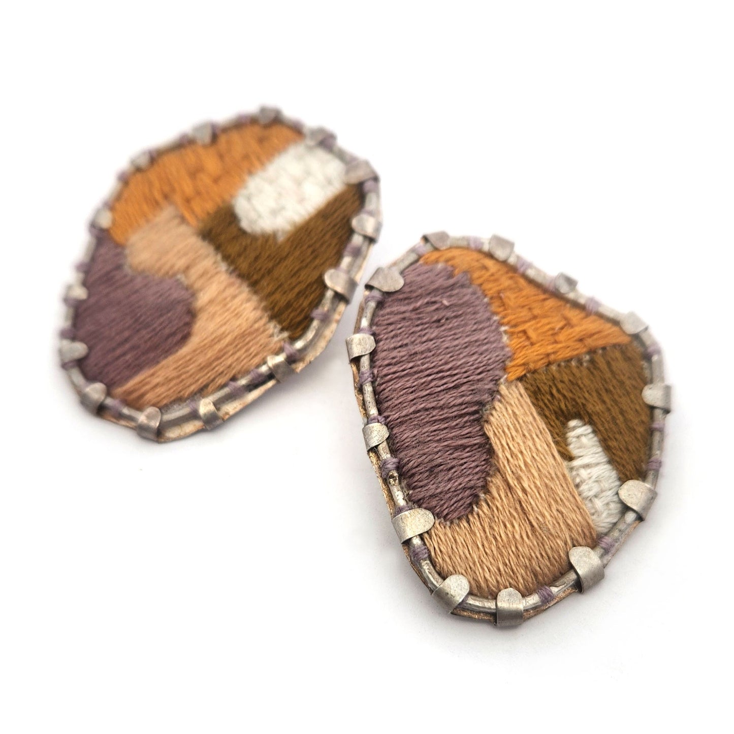 Textile Fabric Lilac & Yellow Earrings
