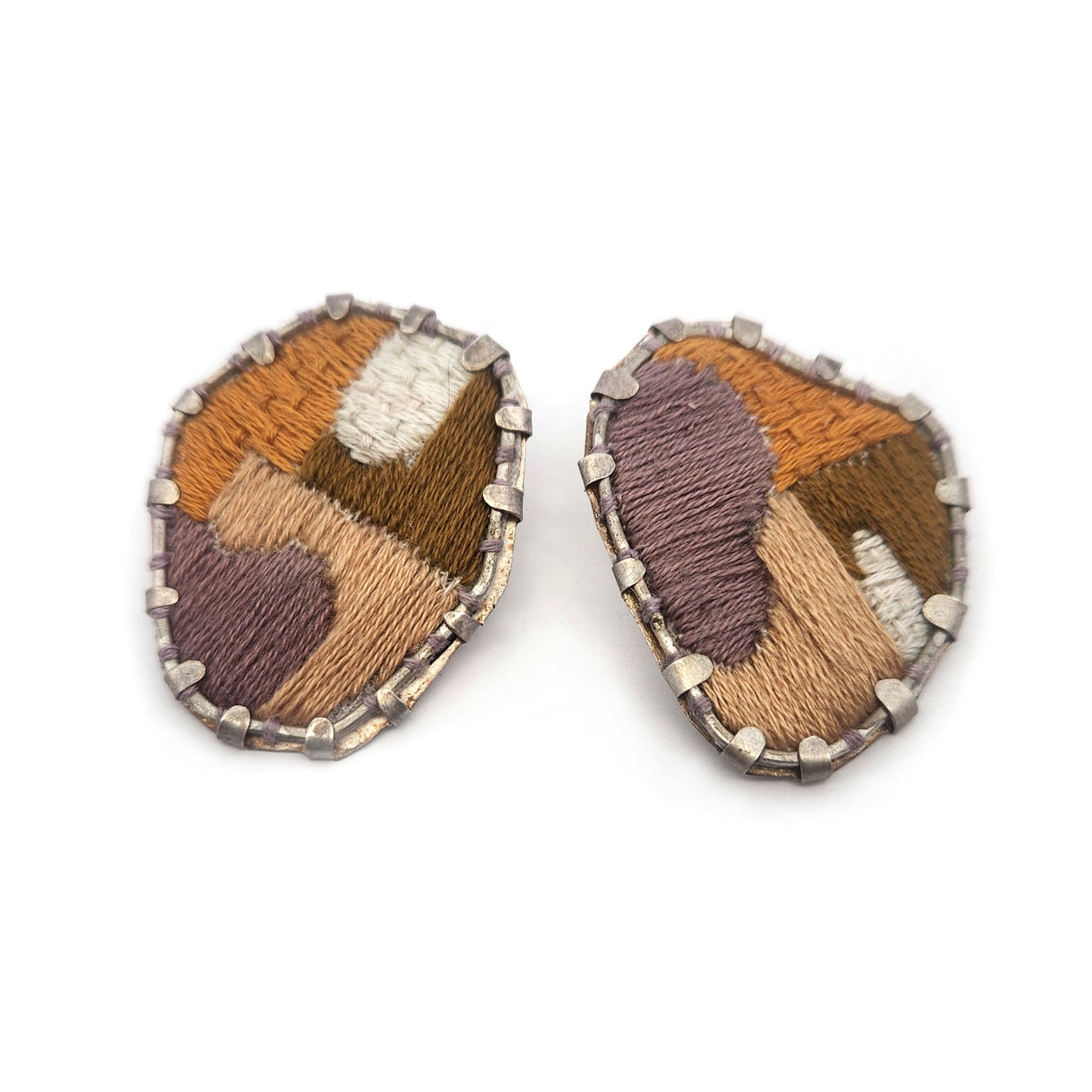 Textile Fabric Lilac & Yellow Earrings