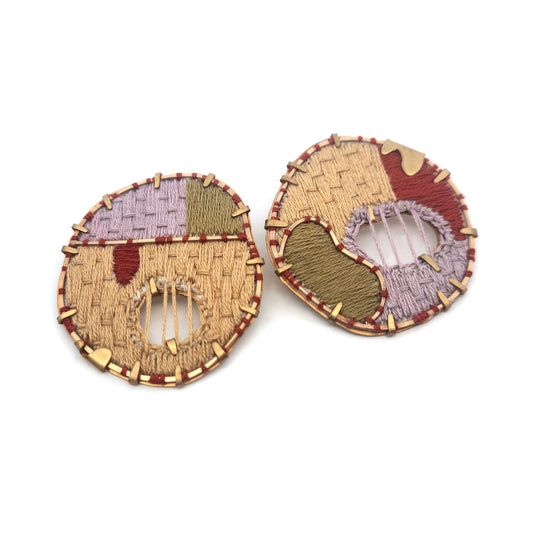 Textile Fabric Lilac & Gold Earrings