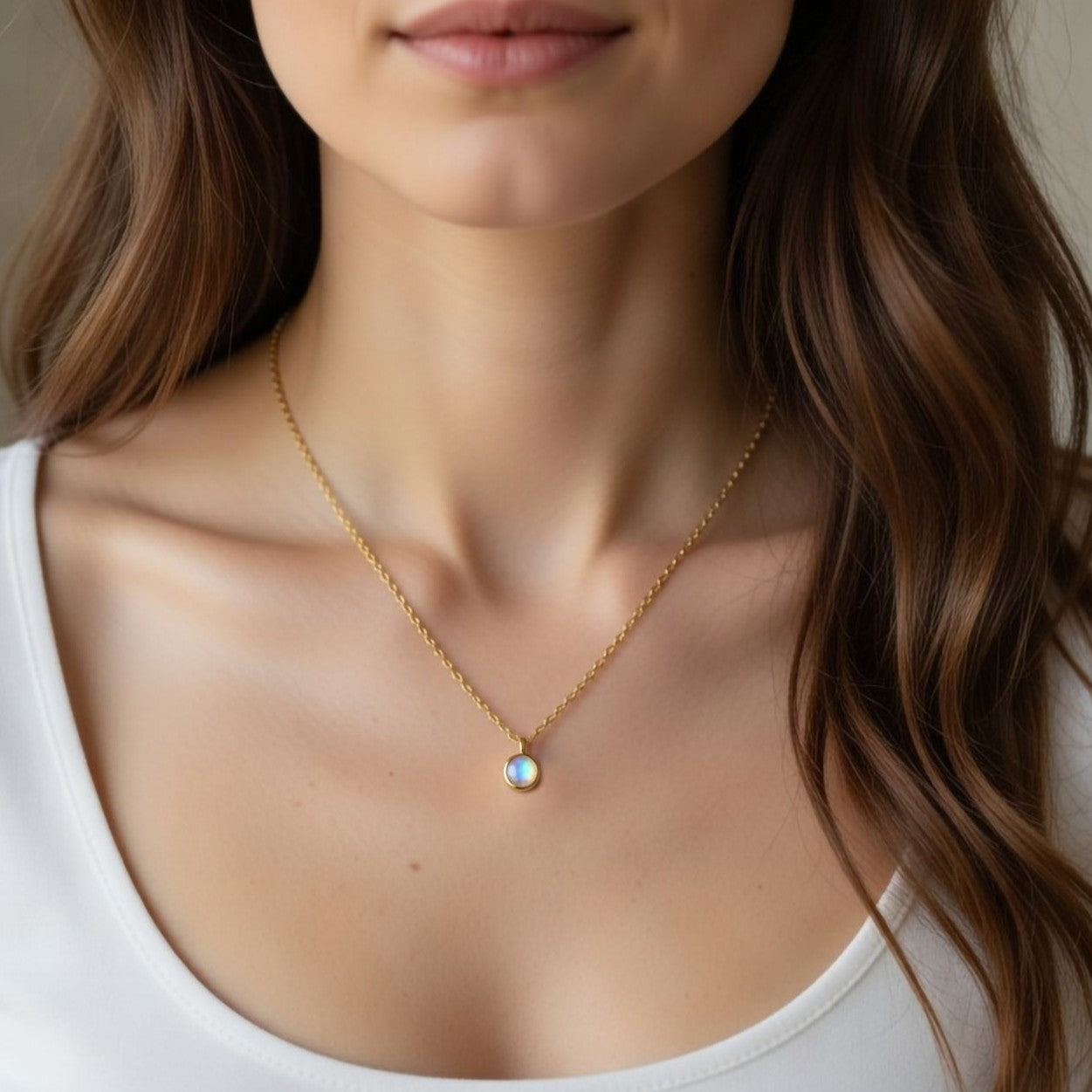 Rainbow Moonstone June Birthstone Necklace