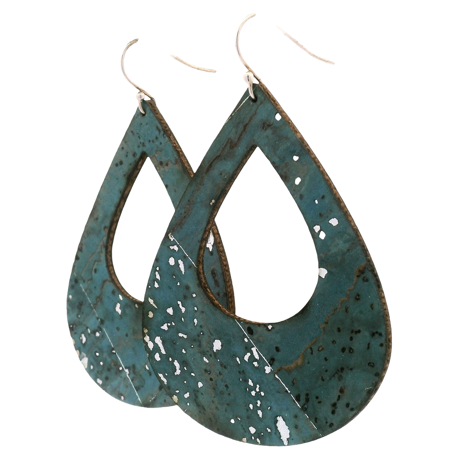 Large Sea Blue Teardrop Cork Earrings