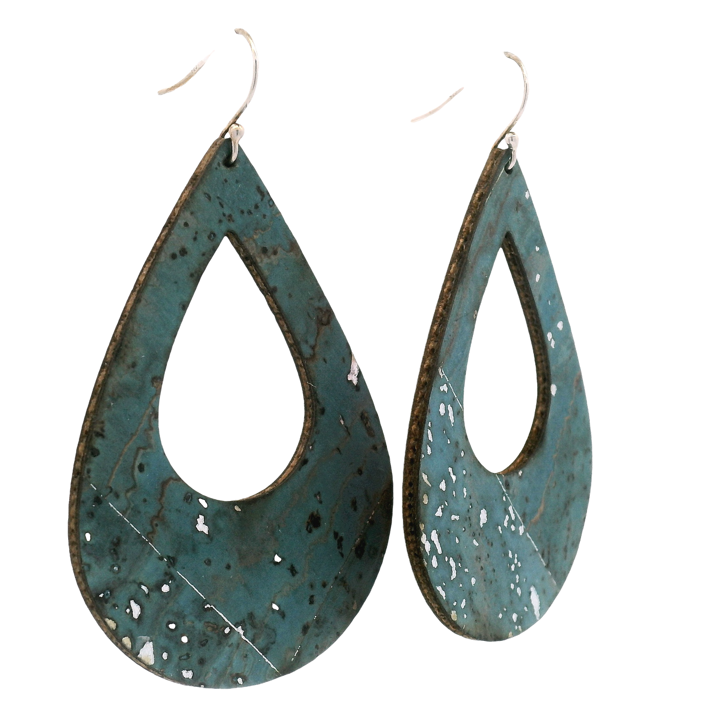 Large Sea Blue Teardrop Cork Earrings