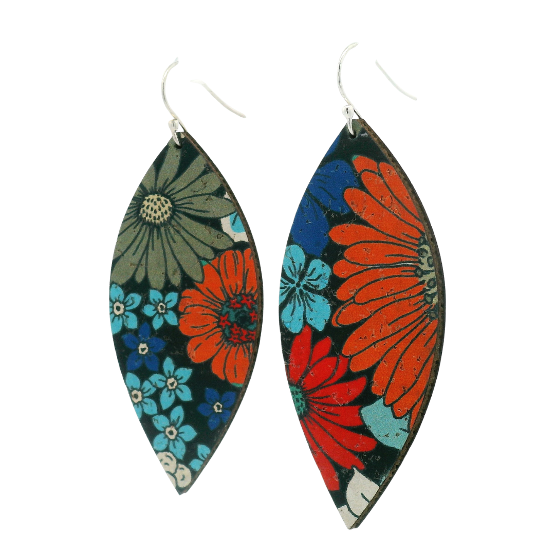 Large Sixties Floral Leaf Cork Earrings