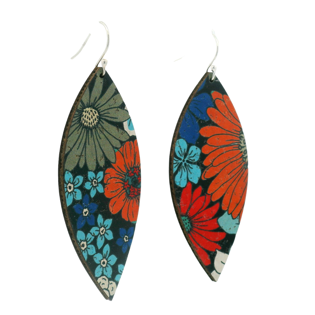 Large Sixties Floral Leaf Cork Earrings