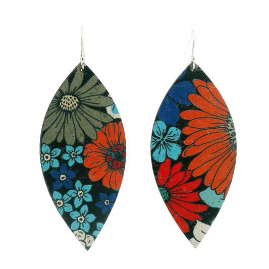 Large Sixties Floral Leaf Cork Earrings
