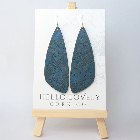 Large Deep Teal Cork Earrings - Wing