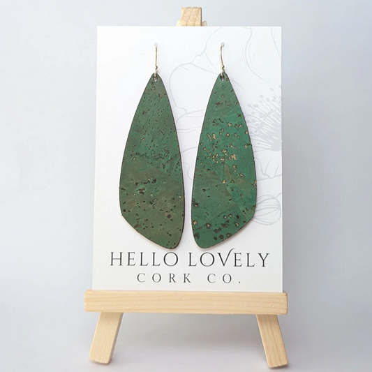 Large Grass Green Cork Earrings - Wing