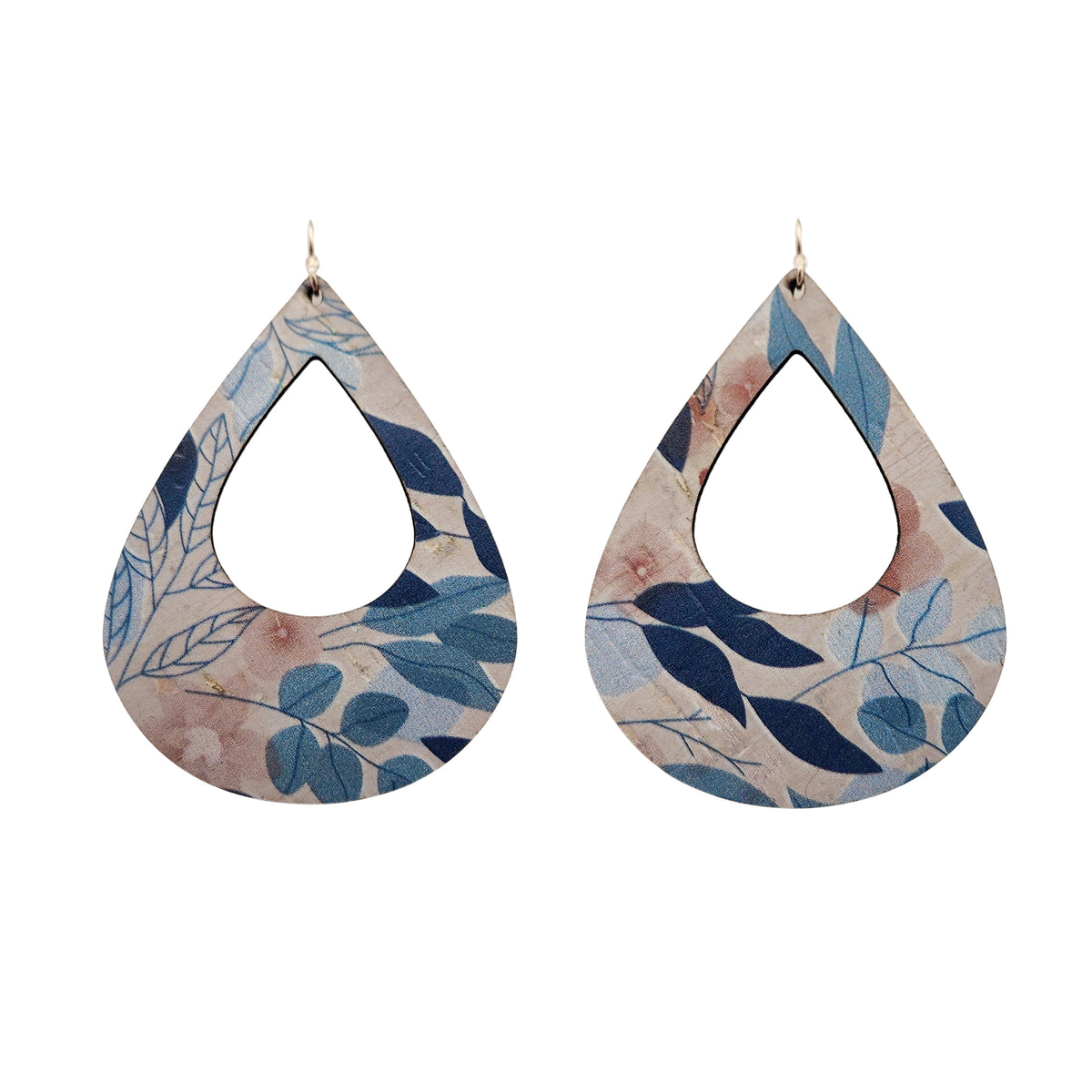 Large Cork Leafy Teardrop Earrings