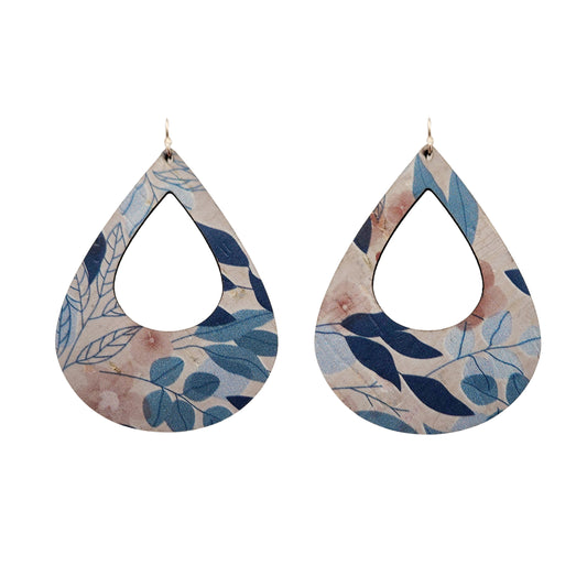 Large Cork Leafy Teardrop Earrings