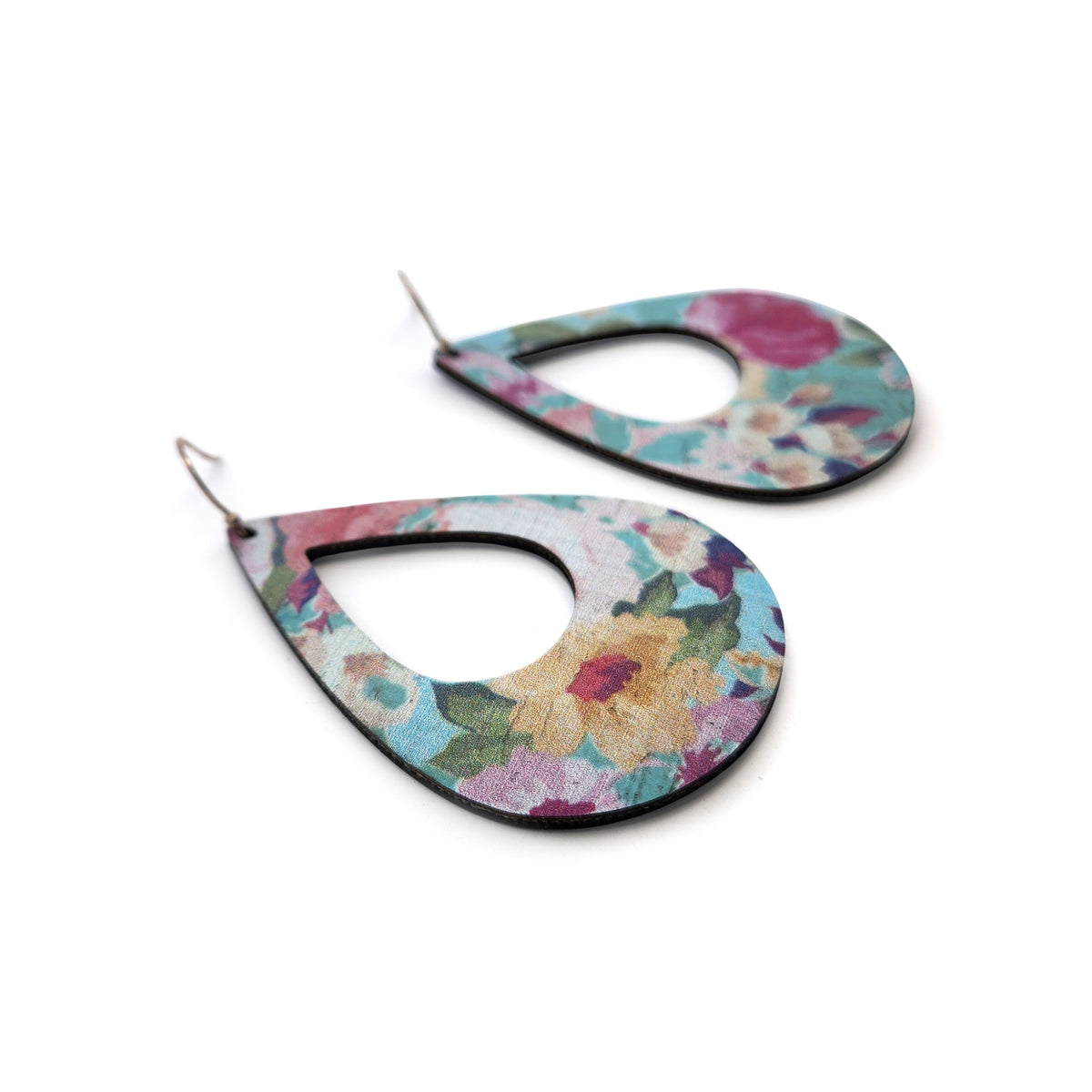 Large Floral Teardrop Cork Earrings