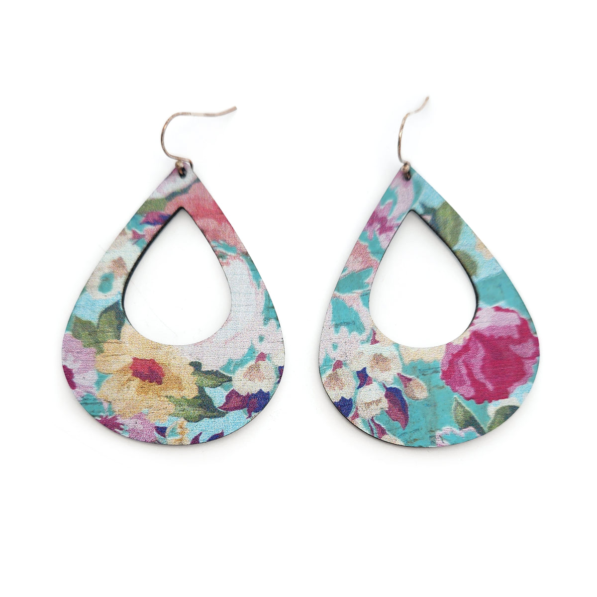 Large Floral Teardrop Cork Earrings