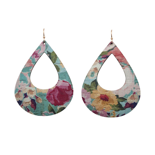 Large Floral Teardrop Cork Earrings