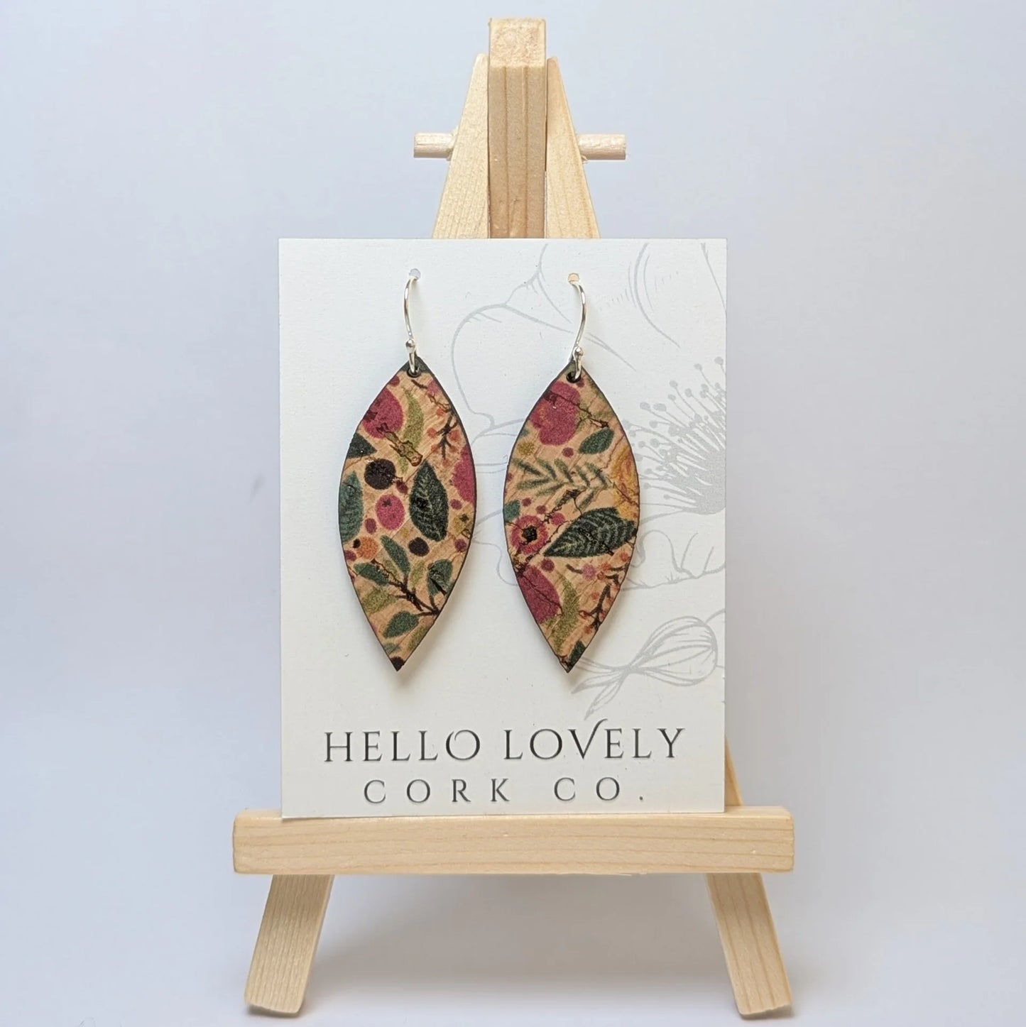 Medium Floral Cork Earrings - Leaf