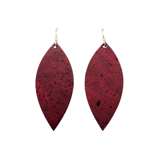 Medium Red Cork Leaf Earrings