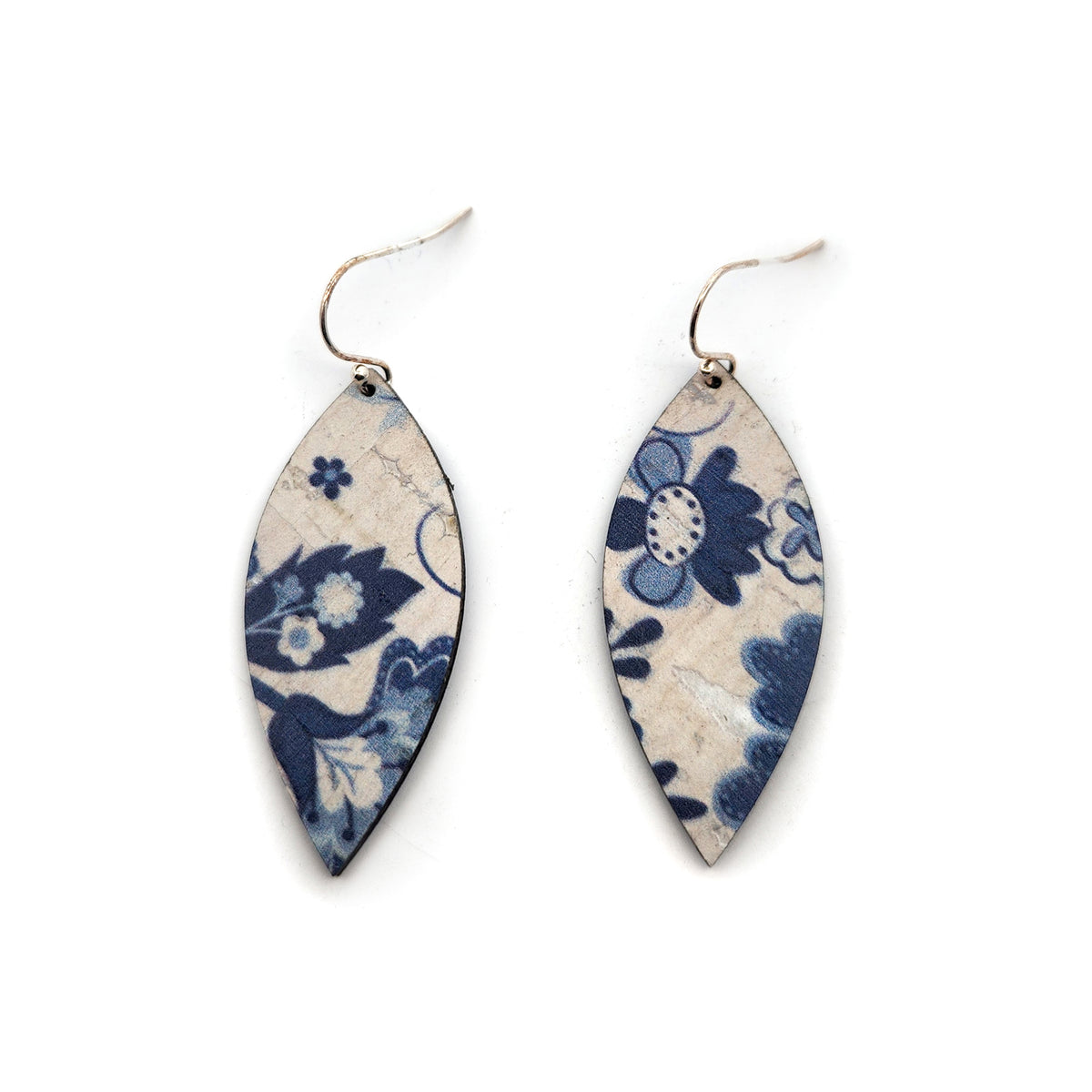 Medium Blue Floral Leaf Cork Earrings