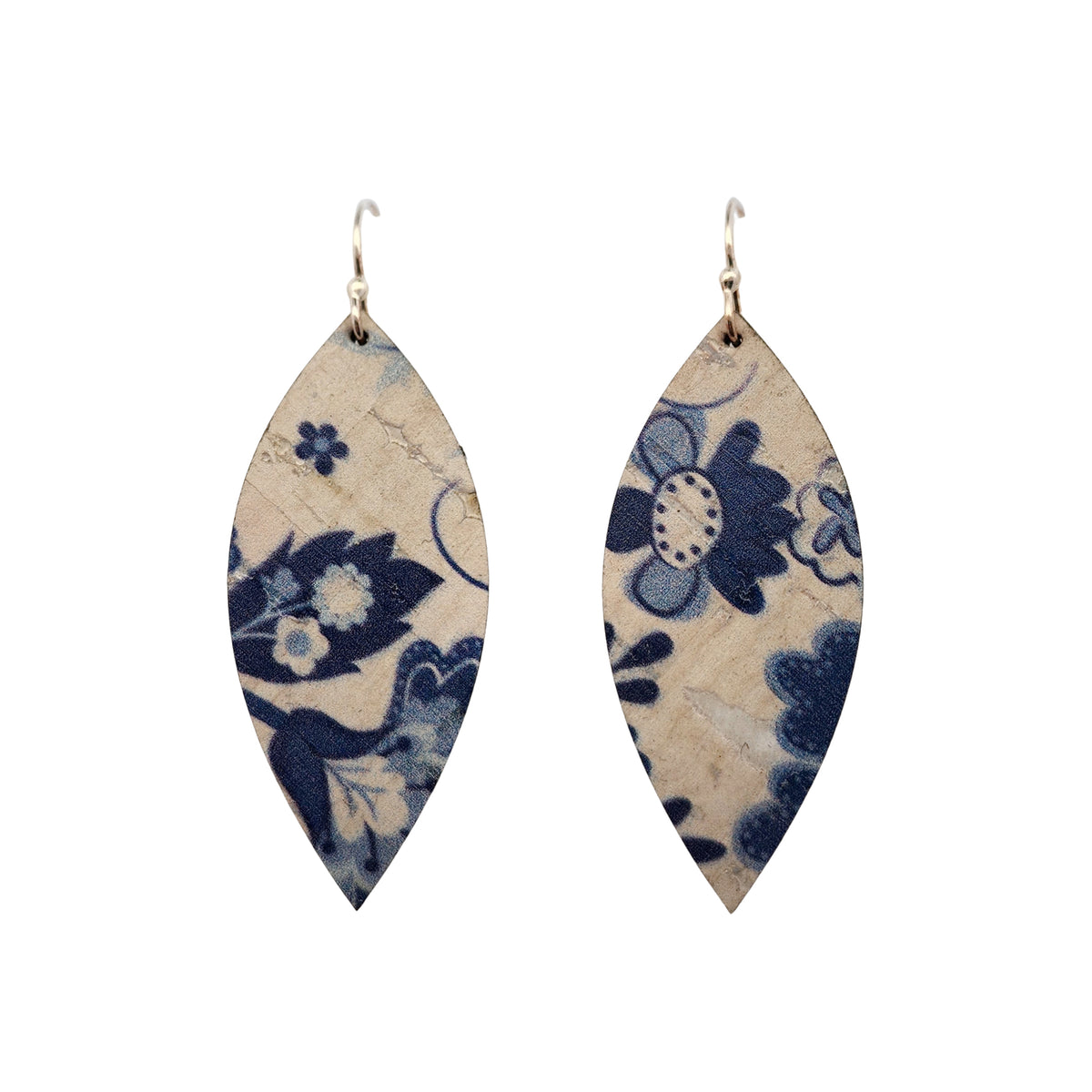 Medium Blue Floral Leaf Cork Earrings