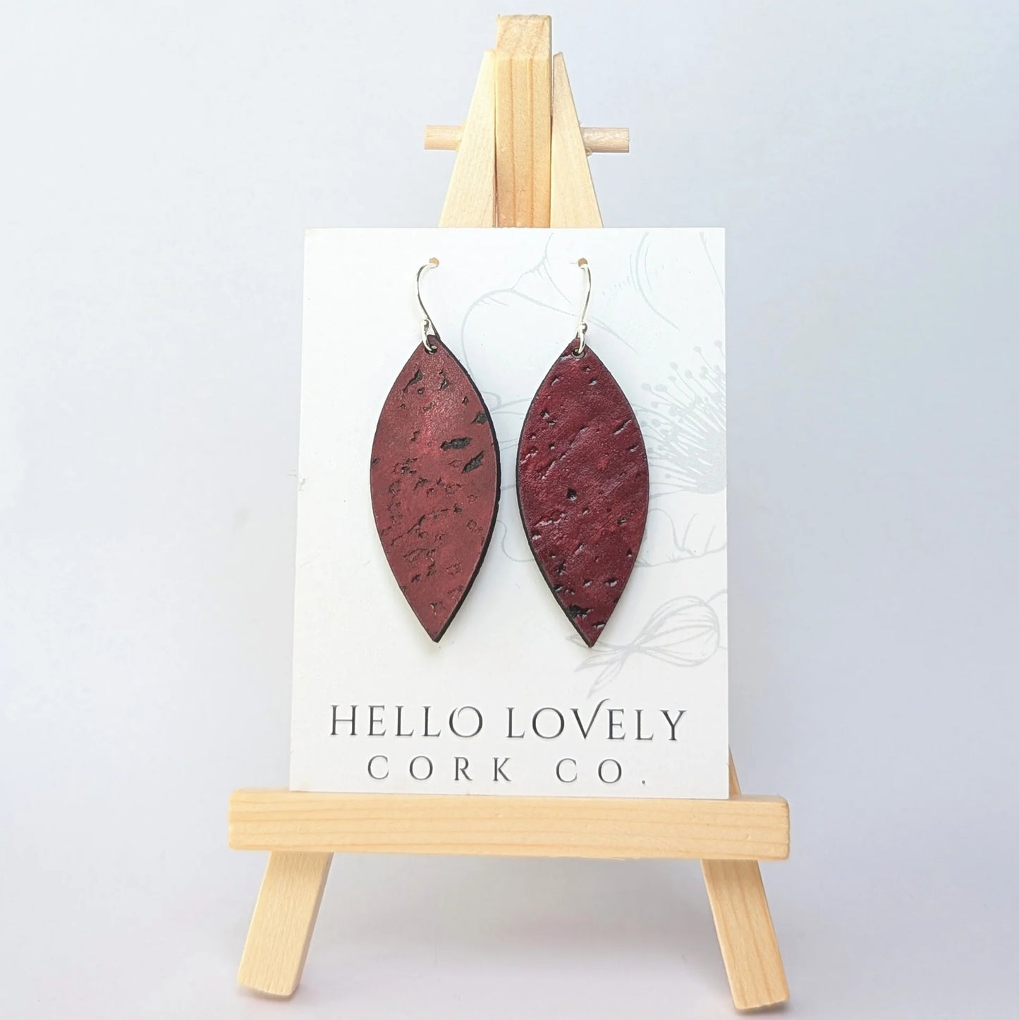 Medium Red Leaf Cork Earrings
