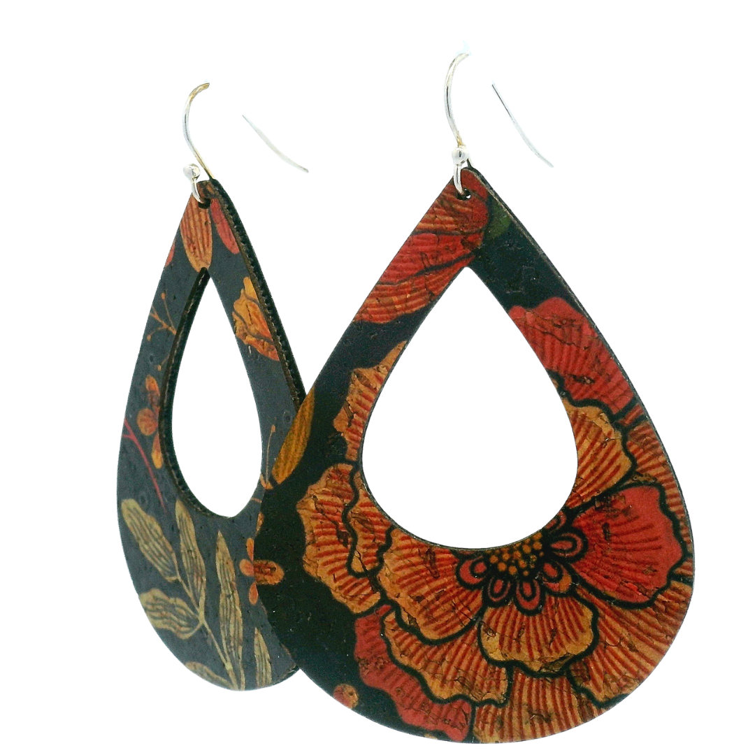 Large Teardrop Floral Cork Earrings