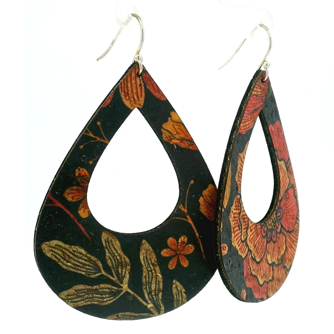 Large Teardrop Floral Cork Earrings