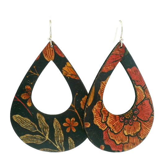 Large Teardrop Floral Cork Earrings