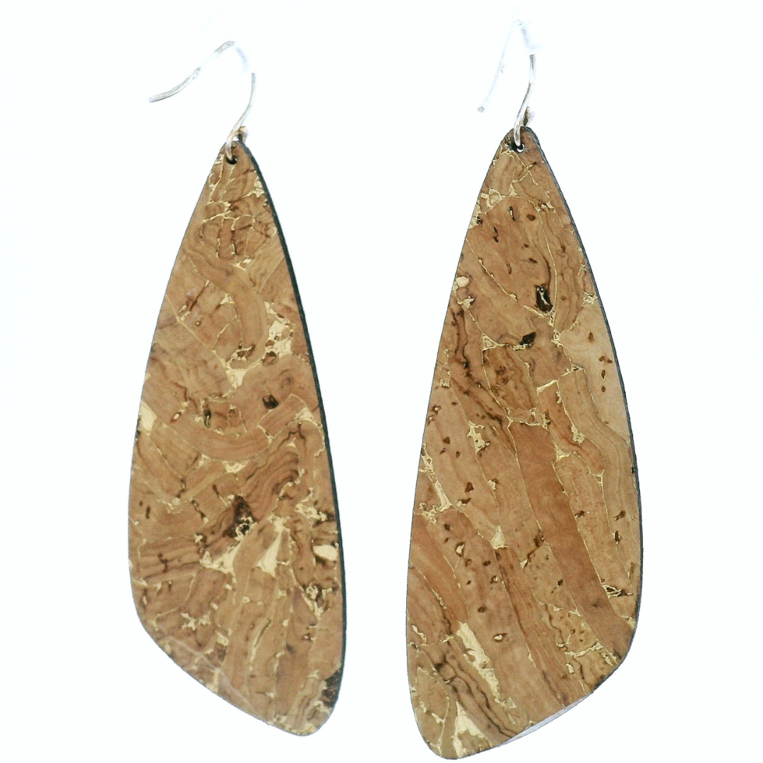 Large Dark Navy Gold Wing Cork Earrings