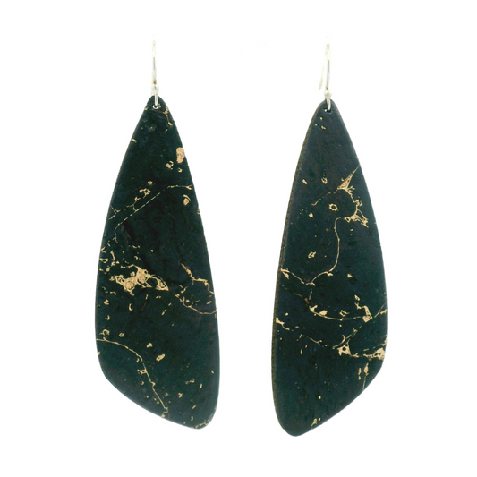 Large Dark Navy Gold Wing Cork Earrings
