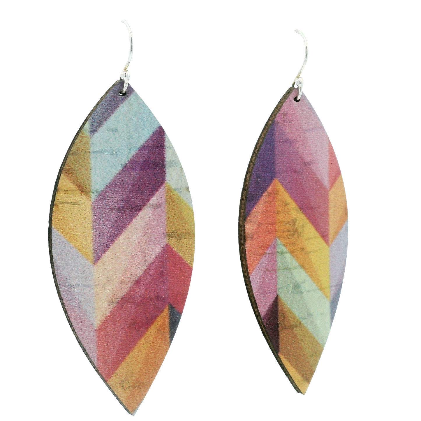 Large Pink Herringbone Leaf Cork Earrings