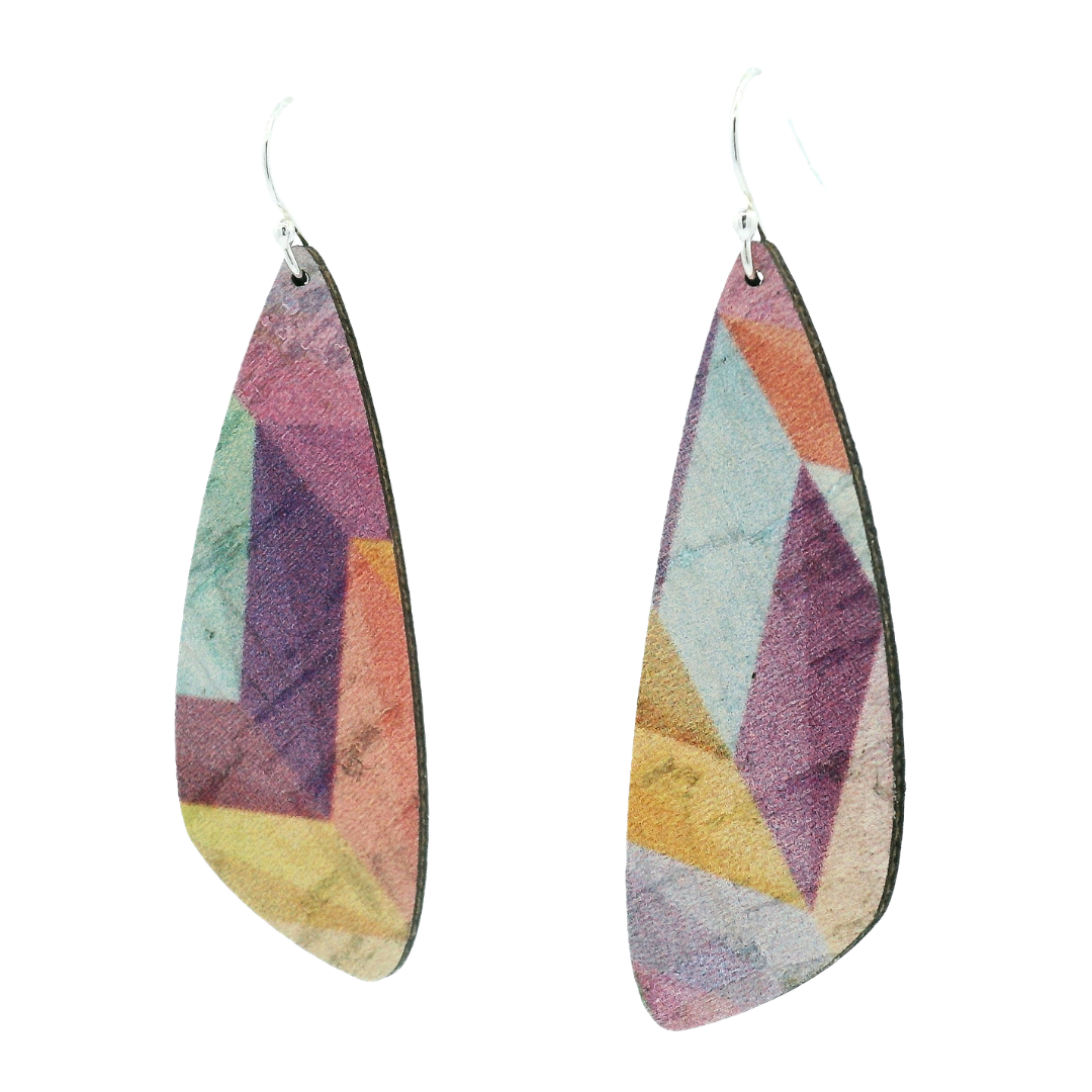 Small Pink Herringbone Wing Cork Earrings