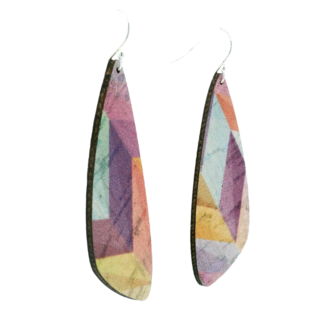 Small Pink Herringbone Wing Cork Earrings