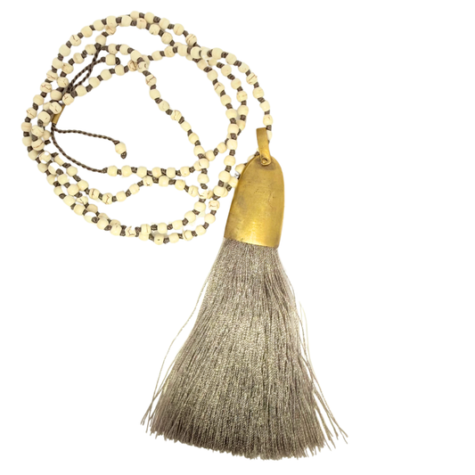Grey Tassel Long Beaded Pendant Necklace