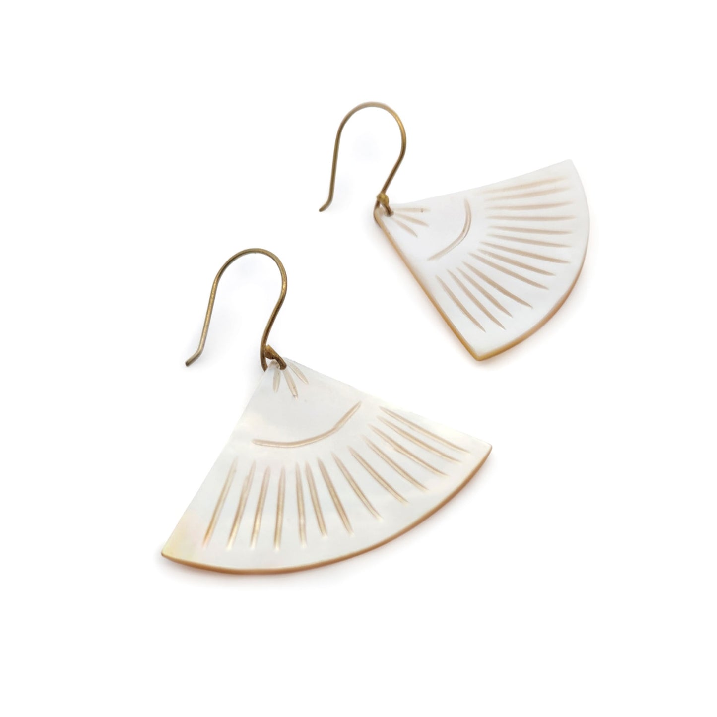 Mother of Pearl Carved Fan Earrings