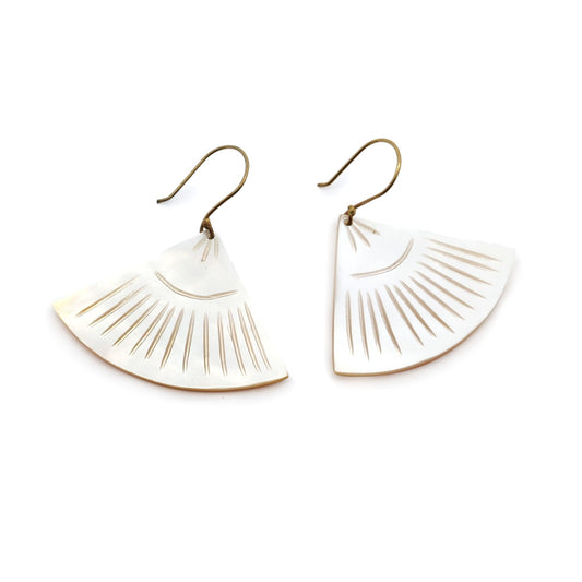 Mother of Pearl Carved Fan Earrings