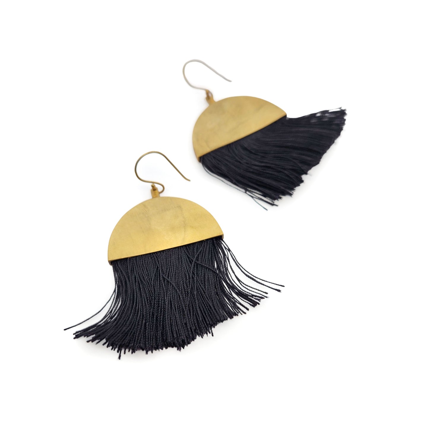 Brass Black Tassel Earrings