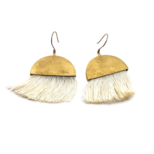 Brass White Tassel Earrings