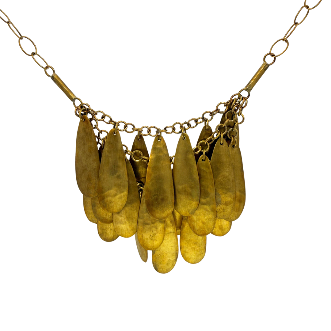Brass Clustered Teardrop Layered Plate Necklace