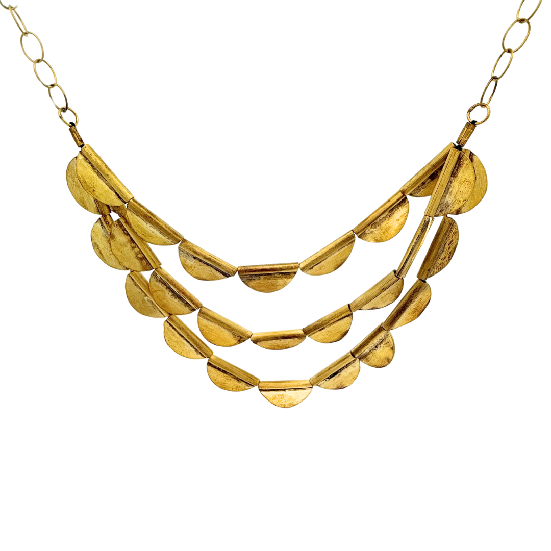 Brass Layered Scallop Necklace